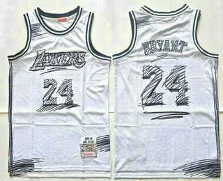 Men%27s Los Angeles Lakers #24 Kobe Bryant White Sketch Swingman Jersey